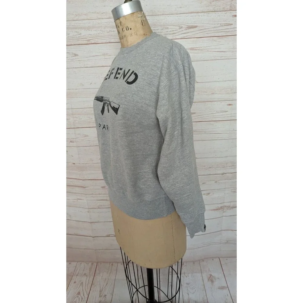 SOLD Defend Paris Unisex Sweatshirt Size Small S AK-47 Pullover Gray Grey - Picture 3 of 8